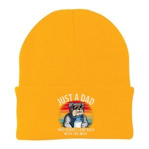 Just A Dad Who Always Came Back With The Milk Bulldog Father Knit Cap Winter Beanie