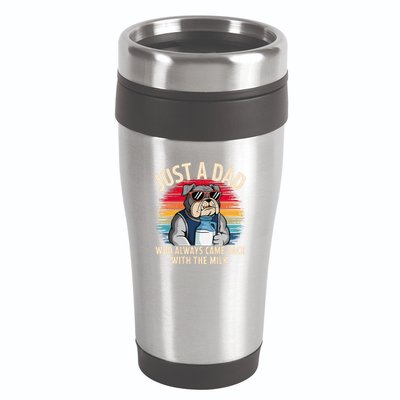Just A Dad Who Always Came Back With The Milk Bulldog Father 16oz Travel Tumbler