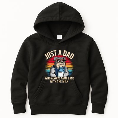 Just A Dad Who Always Came Back With The Milk Bulldog Father Kids Hoodie