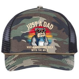 Just A Dad Who Always Came Back With The Milk Bulldog Father Retro Rope Trucker Hat Cap