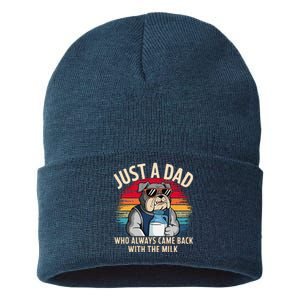 Just A Dad Who Always Came Back With The Milk Bulldog Father Sustainable Knit Beanie