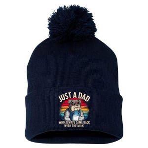 Just A Dad Who Always Came Back With The Milk Bulldog Father Pom Pom 12in Knit Beanie