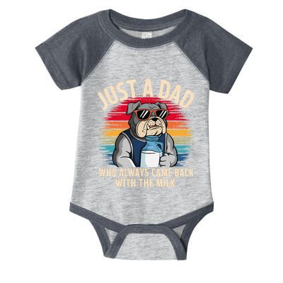 Just A Dad Who Always Came Back With The Milk Bulldog Father Infant Baby Jersey Bodysuit