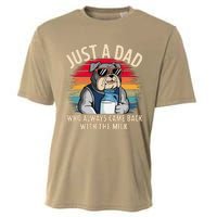 Just A Dad Who Always Came Back With The Milk Bulldog Father Cooling Performance Crew T-Shirt