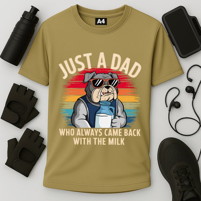 Just A Dad Who Always Came Back With The Milk Bulldog Father Cooling Performance Crew T-Shirt