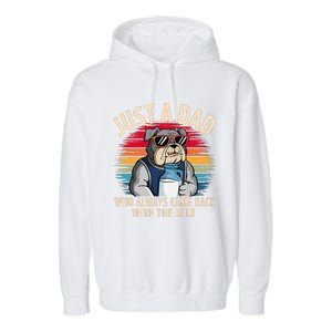 Just A Dad Who Always Came Back With The Milk Bulldog Father Garment-Dyed Fleece Hoodie