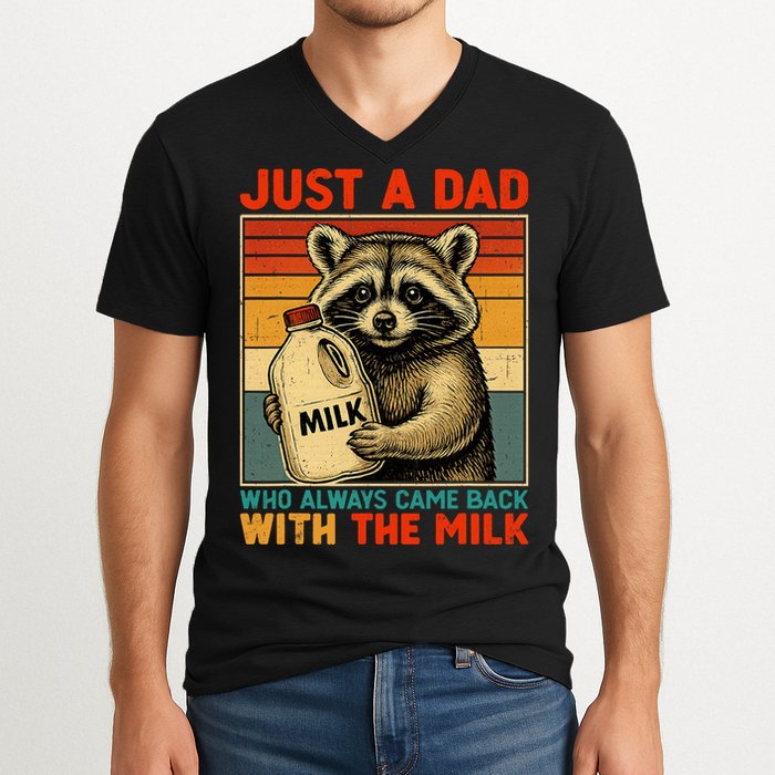 Just A Dad Who Always Came Back With The Milk - Fathers Day  V-Neck T-Shirt