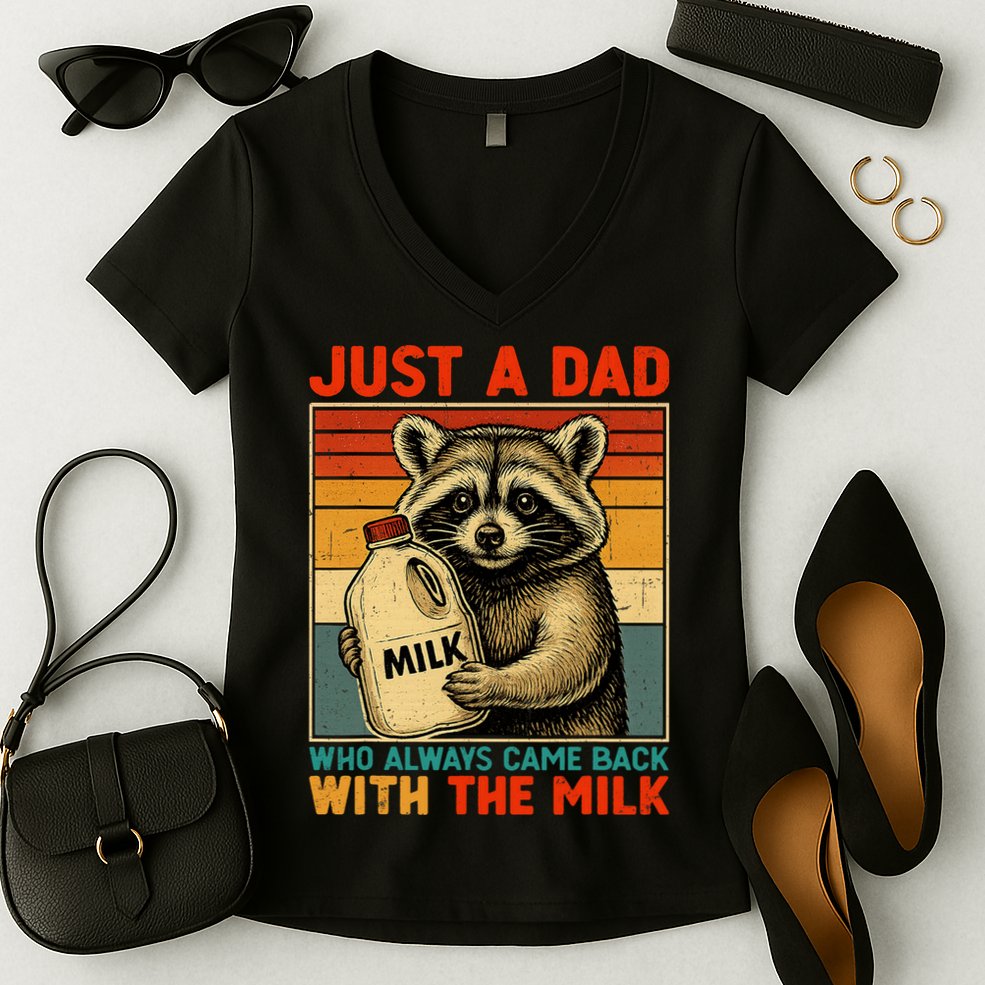 Just A Dad Who Always Came Back With The Milk - Fathers Day  Women's V-Neck T-Shirt