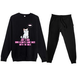 Just A Dad Who Always Came Back With The Milk Cute Cat Premium Crewneck Sweatsuit Set