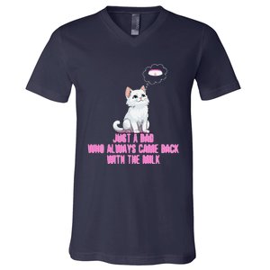 Just A Dad Who Always Came Back With The Milk Cute Cat V-Neck T-Shirt