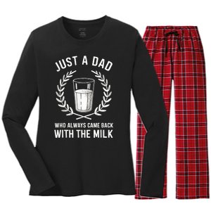 Just A Dad Who Always Came Back With The Milk Fathers Day Women's Long Sleeve Flannel Pajama Set 