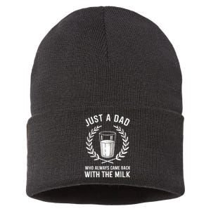 Just A Dad Who Always Came Back With The Milk Fathers Day Sustainable Knit Beanie