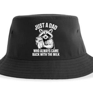 Just A Dad Who Always Came Back With The Milk Funny Raccoon Sustainable Bucket Hat