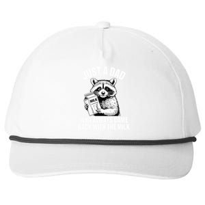 Just A Dad Who Always Came Back With The Milk Funny Raccoon Snapback Five-Panel Rope Hat