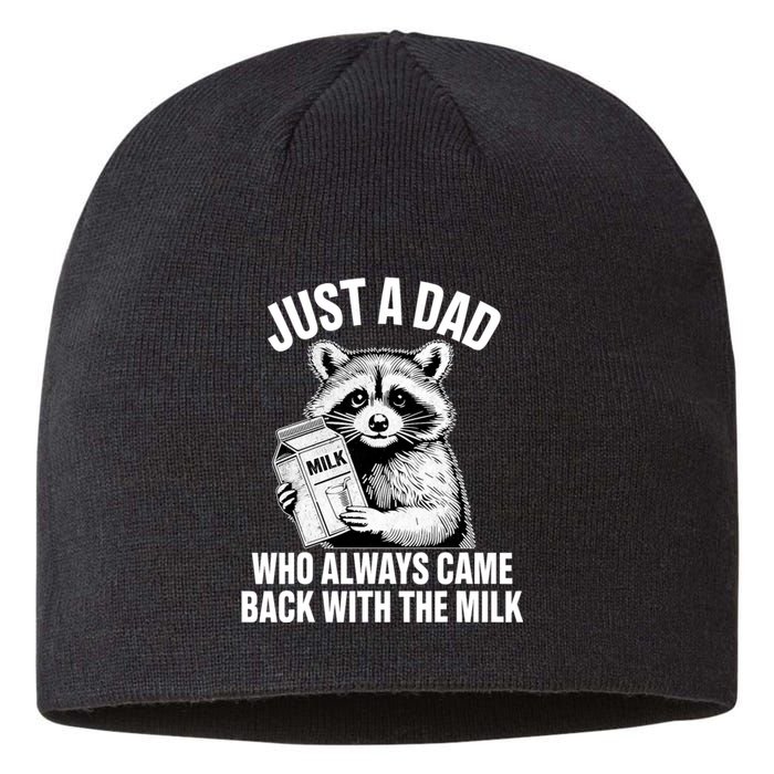 Just A Dad Who Always Came Back With The Milk Funny Raccoon Sustainable Beanie