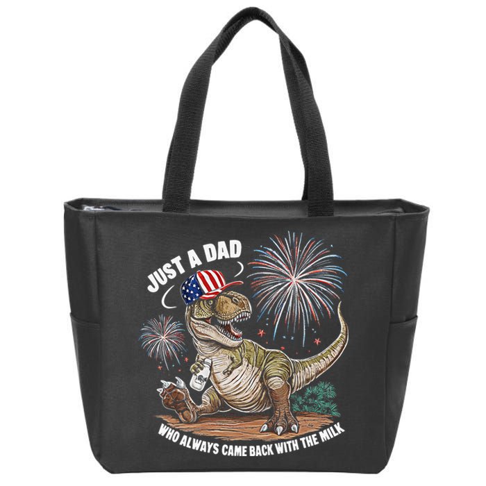 Just A Dad Who Always Came Back With The Milk Funny Trex Zip Tote Bag