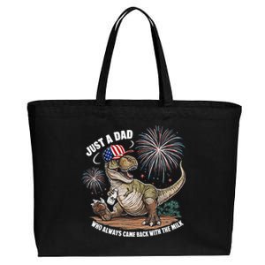 Just A Dad Who Always Came Back With The Milk Funny Trex Cotton Canvas Jumbo Tote