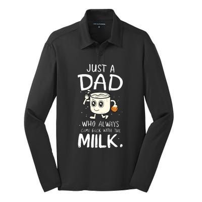 Just A Dad Who Always Came Back With The Milk Silk Touch Performance Long Sleeve Polo