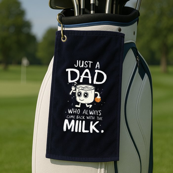 Just A Dad Who Always Came Back With The Milk  Funny Fathers Day Golf Towel