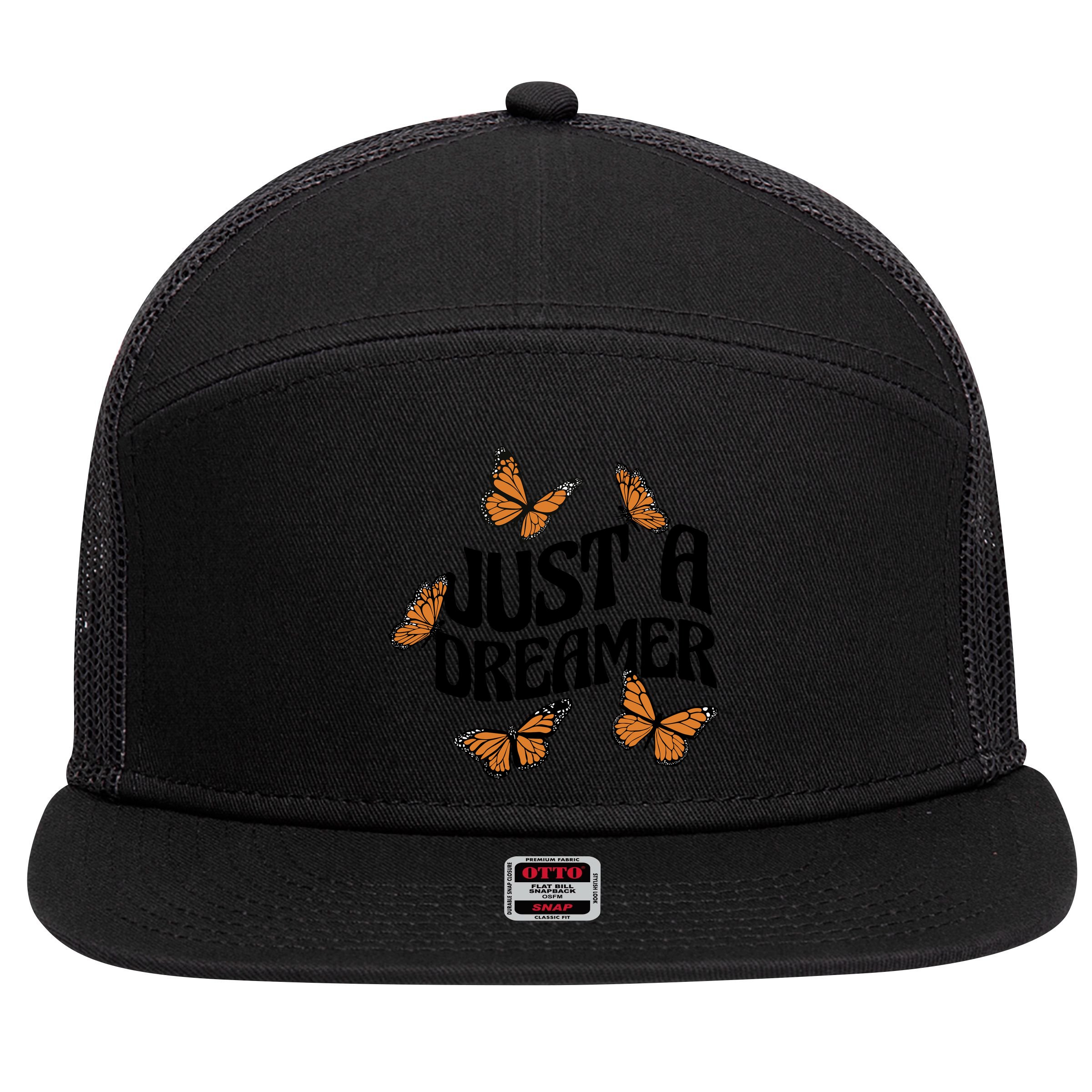 Just A Dreamer Butterfly Cute Gift 7 Panel Mesh Trucker Snapback Hat