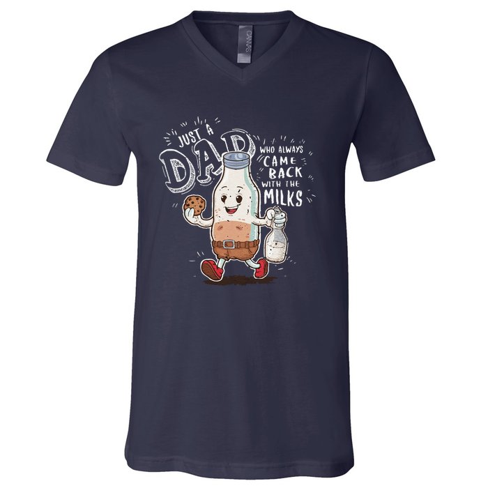 Just A Dad Who Always Came Back With The Milk Fathers Day V-Neck T-Shirt