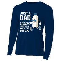 Just A Dad Who Always Came Back With The Milk Father’S Day Funny Dad Parenting Cooling Performance Long Sleeve Crew