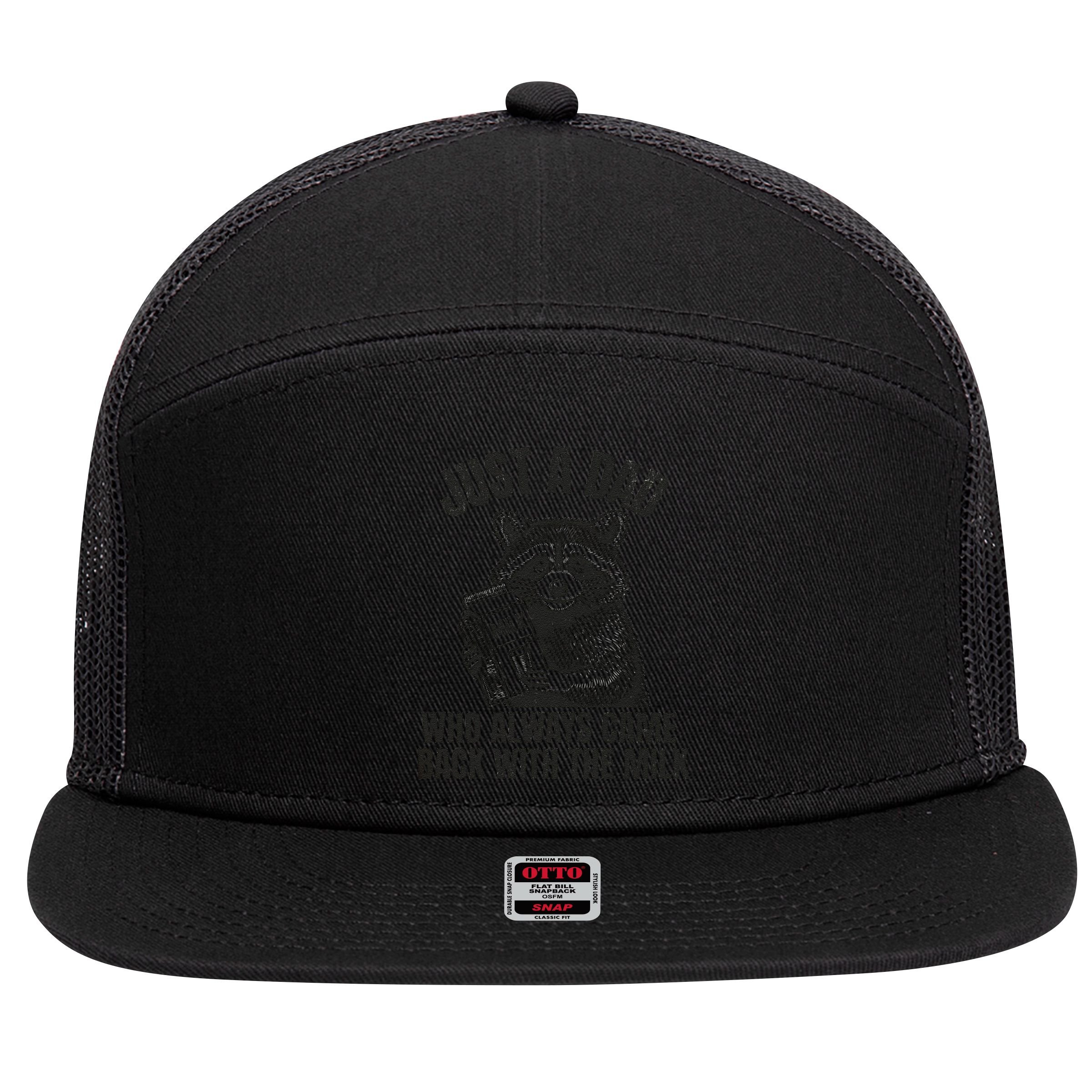 Just A Dad Who Came Back With The Milk FatherS Day Raccoon 7 Panel Mesh Trucker Snapback Hat