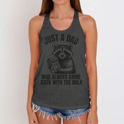 Just A Dad Who Came Back With The Milk FatherS Day Raccoon Women's Knotted Racerback Tank