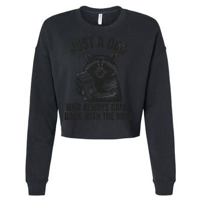 Just A Dad Who Came Back With The Milk FatherS Day Raccoon Cropped Pullover Crew