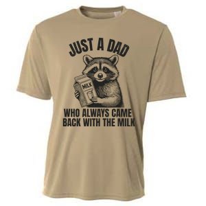 Just A Dad Who Came Back With The Milk FatherS Day Raccoon Cooling Performance Crew T-Shirt