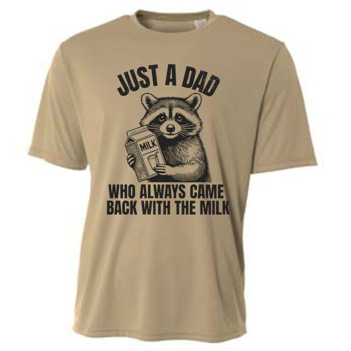 Just A Dad Who Came Back With The Milk FatherS Day Raccoon Cooling Performance Crew T-Shirt