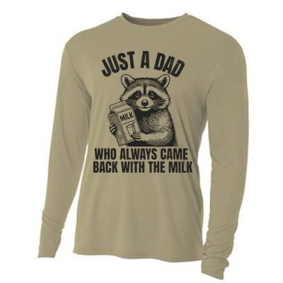 Just A Dad Who Came Back With The Milk FatherS Day Raccoon Cooling Performance Long Sleeve Crew