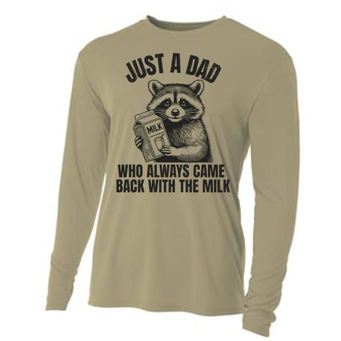 Just A Dad Who Came Back With The Milk FatherS Day Raccoon Cooling Performance Long Sleeve Crew