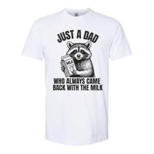 Just A Dad Who Came Back With The Milk FatherS Day Raccoon Softstyle CVC T-Shirt