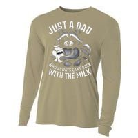 Just A Dad Who Always Came Back With The Milk FatherS Day Cooling Performance Long Sleeve Crew