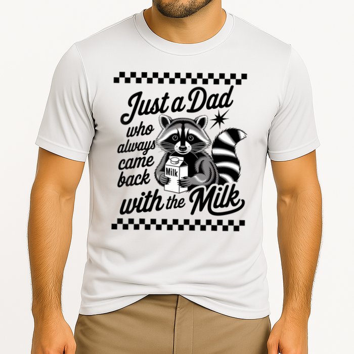 Just A Dad Who Always Came Back With The Milk Raccoon Funny Cooling Performance Crew T-Shirt