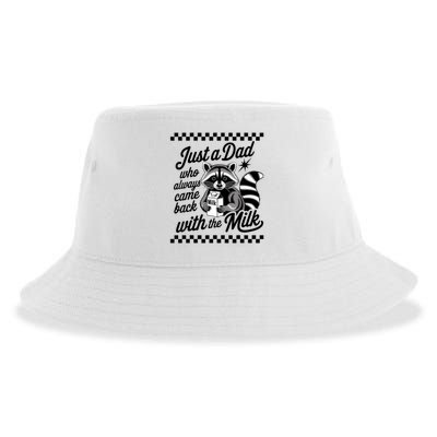 Just A Dad Who Always Came Back With The Milk Raccoon Funny Sustainable Bucket Hat