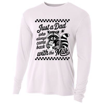 Just A Dad Who Always Came Back With The Milk Raccoon Funny Cooling Performance Long Sleeve Crew