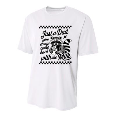 Just A Dad Who Always Came Back With The Milk Raccoon Funny Youth Performance Sprint T-Shirt