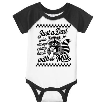 Just A Dad Who Always Came Back With The Milk Raccoon Funny Infant Baby Jersey Bodysuit