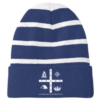 Jesus Acampando En Su Presencia Premium Striped Beanie with Solid Band