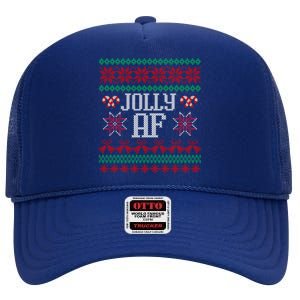 Jolly Af Funny Adult Humor Ugly Christmas Gift High Crown Mesh Back Trucker Hat