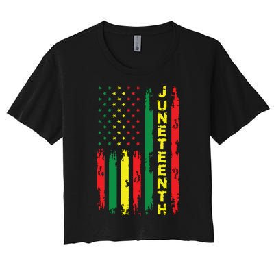 Juneteenth American Flag Black Freedom Day June 19th 1865 Women's Crop Top Tee