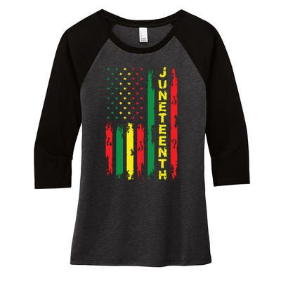 Juneteenth American Flag Black Freedom Day June 19th 1865 Women's Tri-Blend 3/4-Sleeve Raglan Shirt