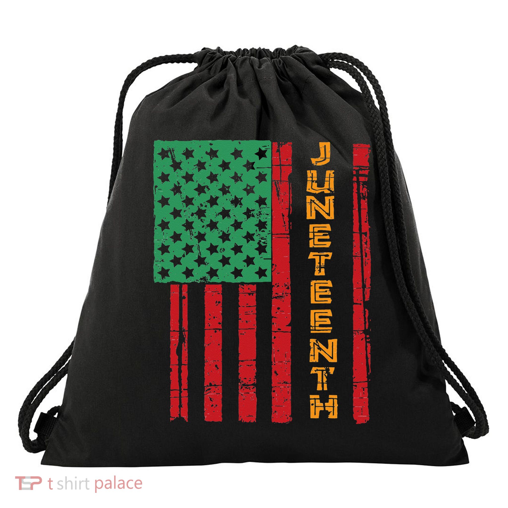 Juneteenth American Flag Drawstring Bag