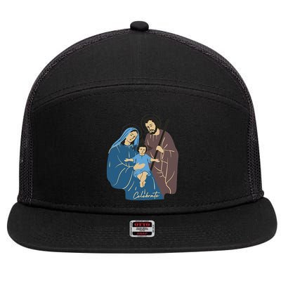 Jesus And Family Invite You To Celebrate Christmas 7 Panel Mesh Trucker Snapback Hat