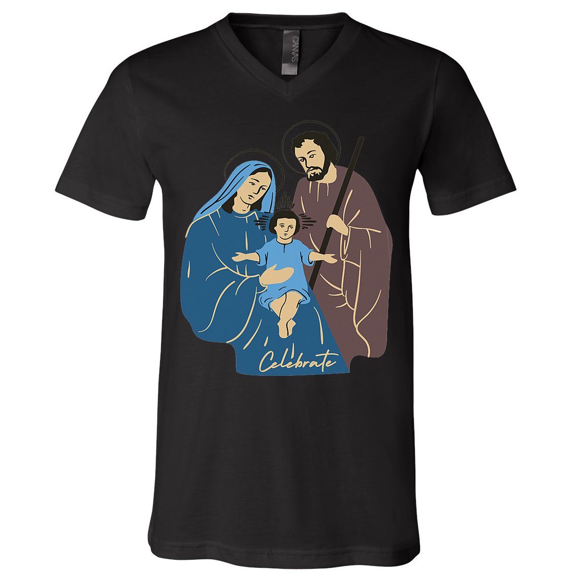 Jesus And Family Invite You To Celebrate Christmas V-Neck T-Shirt