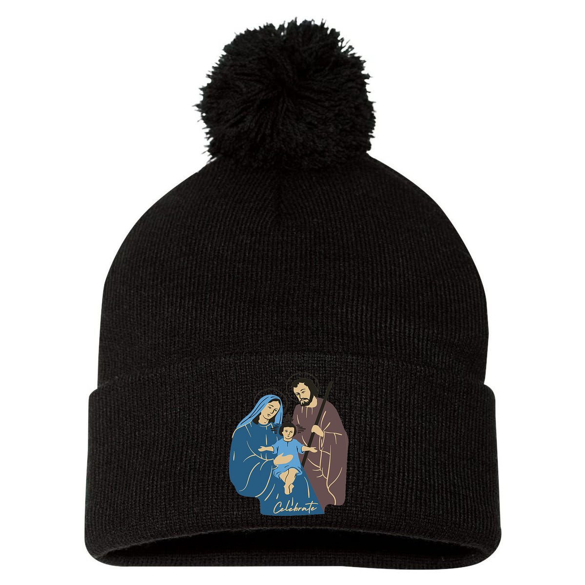 Jesus And Family Invite You To Celebrate Christmas Pom Pom 12in Knit Beanie