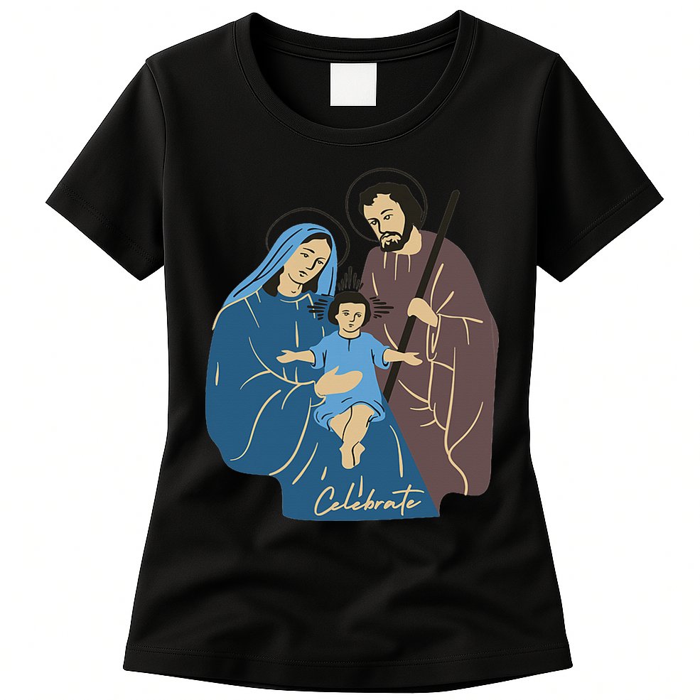 Jesus And Family Invite You To Celebrate Christmas Womens T-Shirt