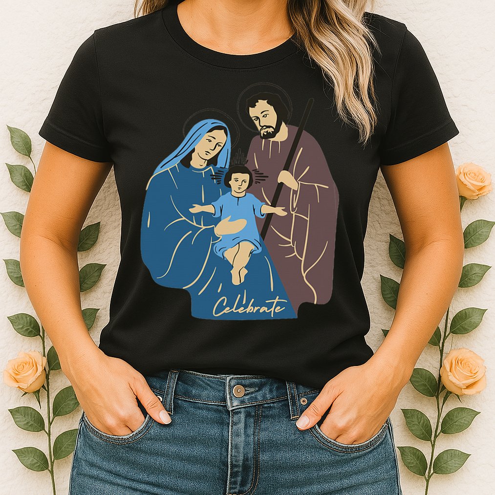 Jesus And Family Invite You To Celebrate Christmas Womens T-Shirt
